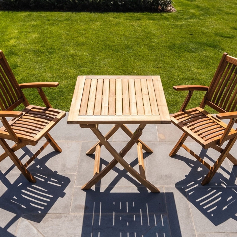 Folding Teak Patio Set with Slatted Chairs and Oiled Finish