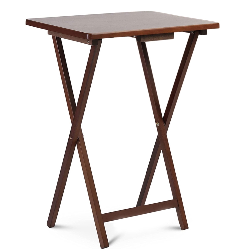 Folding TV Tray Honey Oak Wood X-Frame Base Snack Table
