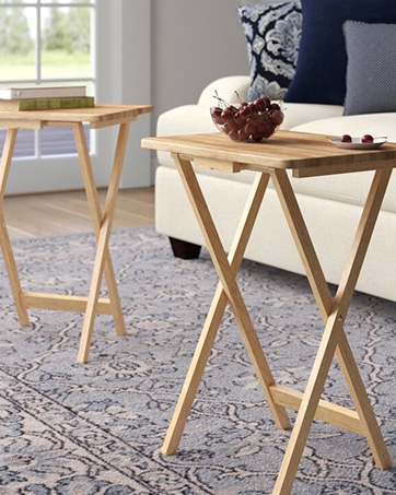 Folding TV Tray Light Wood Tone X-Frame Legs Rounded Corners Casual Set