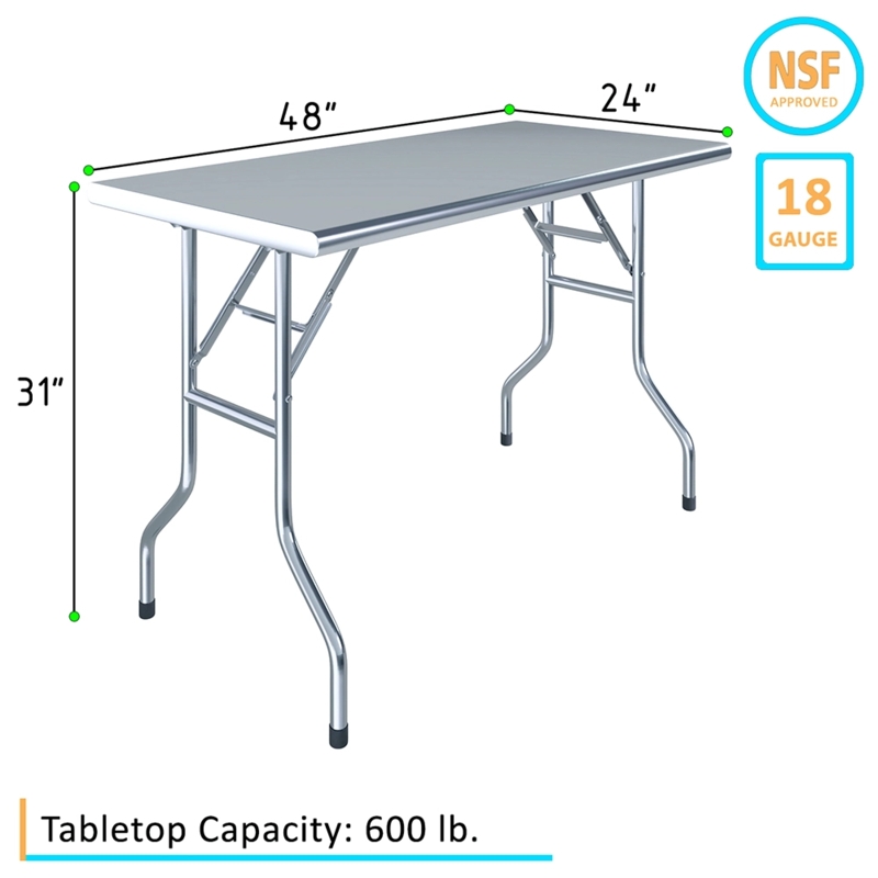 Folding Utility Table 18-Gauge Stainless Steel NSF Certified