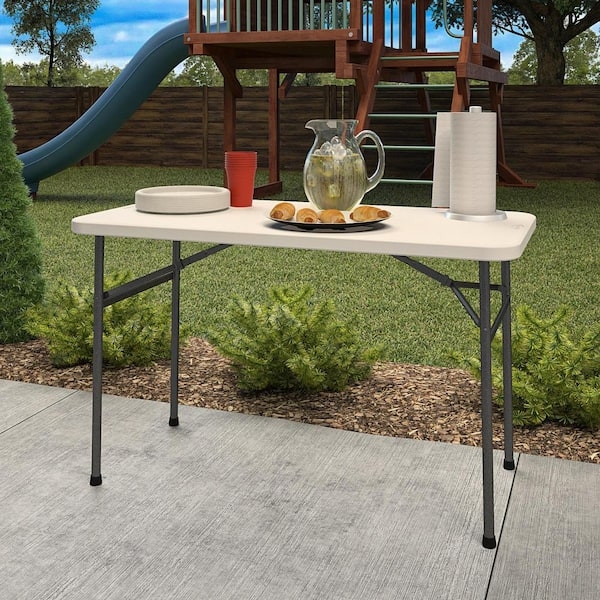 Folding Utility Table, Arctic White Resin Top, Charcoal Metal Legs
