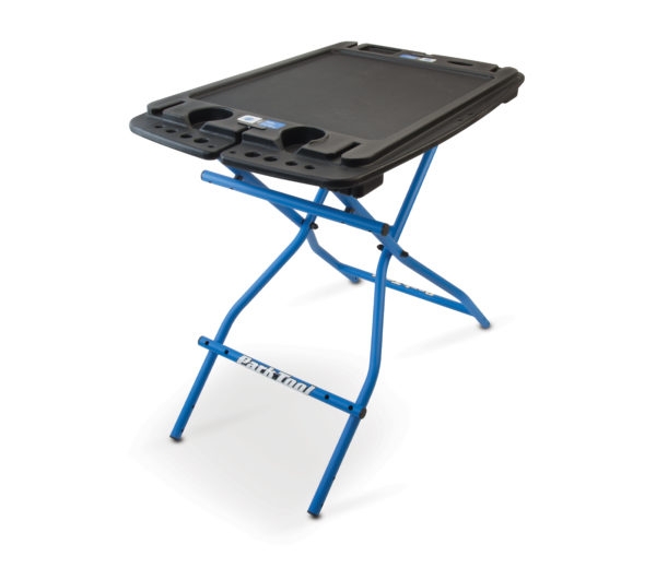 Folding Workbench Cobalt Blue X-Frame Recessed Small Parts Trays