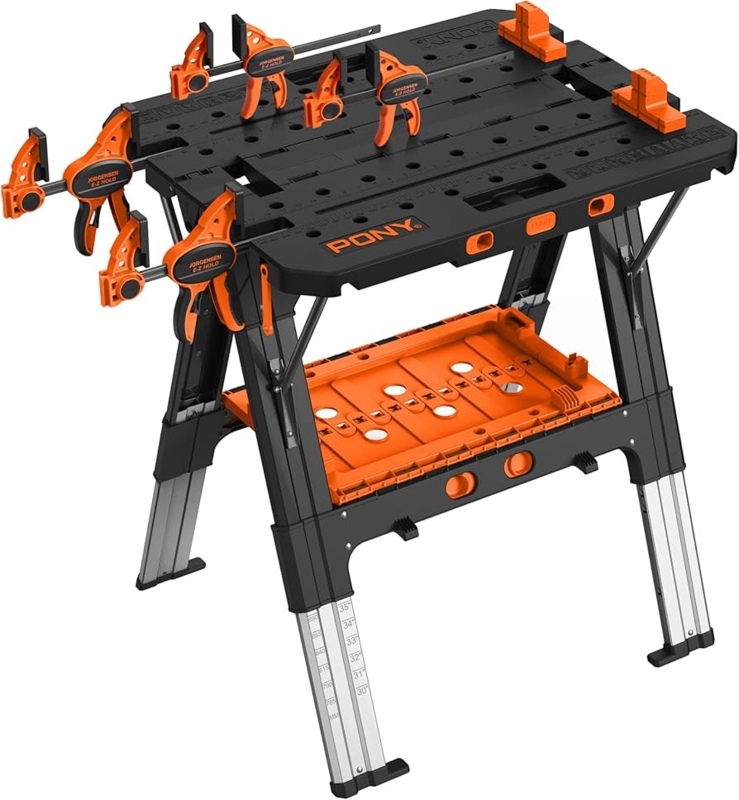 Folding Workbench with Integrated Clamps Bright Orange Adjustable