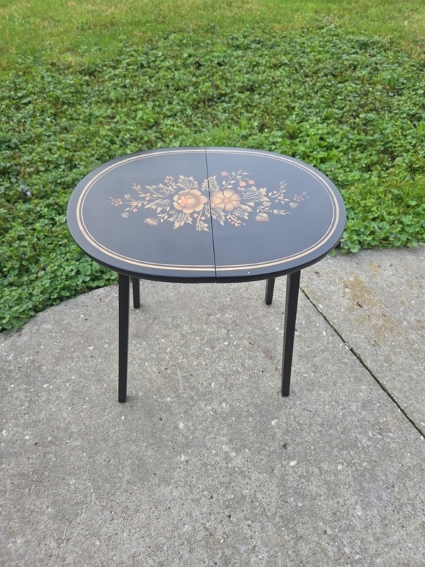 Folk Art Floral Stencil Furniture: Gold Bordered Black Accent Table