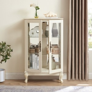 FONTOI Corner Curio Cabinet with Adjustable Shelves, Display Storage with 2  Doors for Living Room, White, 11.81"*43.79"*25.99"