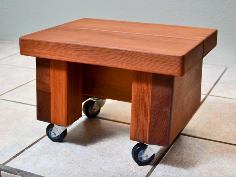 Foot Stool Rolling Redwood Thick Slab Swivel Casters Industrial Rustic