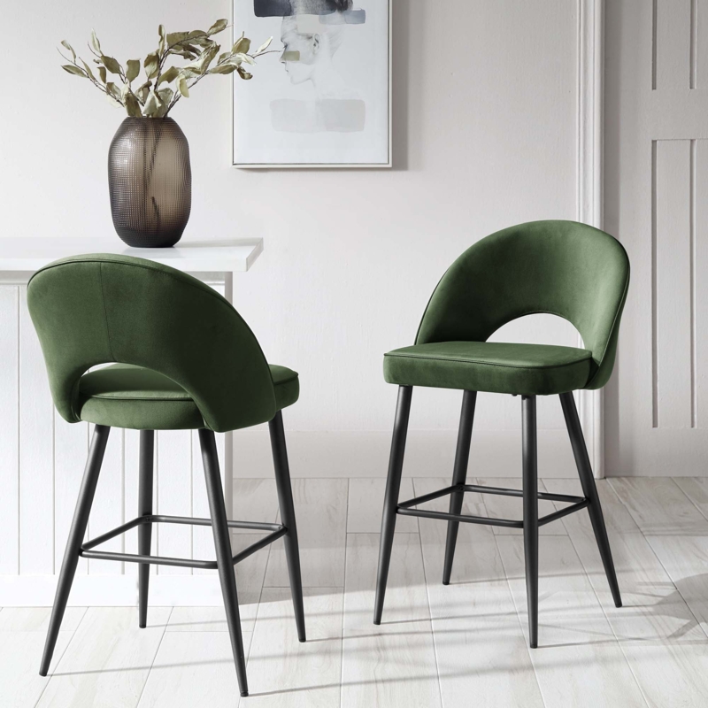 Forest Green Counter Stool with Keyhole Back and Contrast Piping