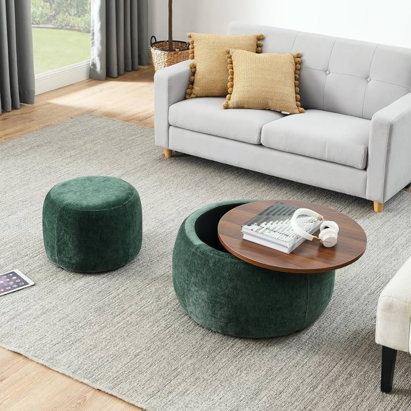 Forest Green Storage Ottoman featuring Swivel Tray Top