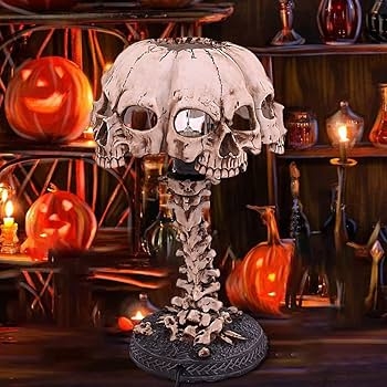 Four Skull Table Lamp with Vertebral Column Base, Macabre Decor