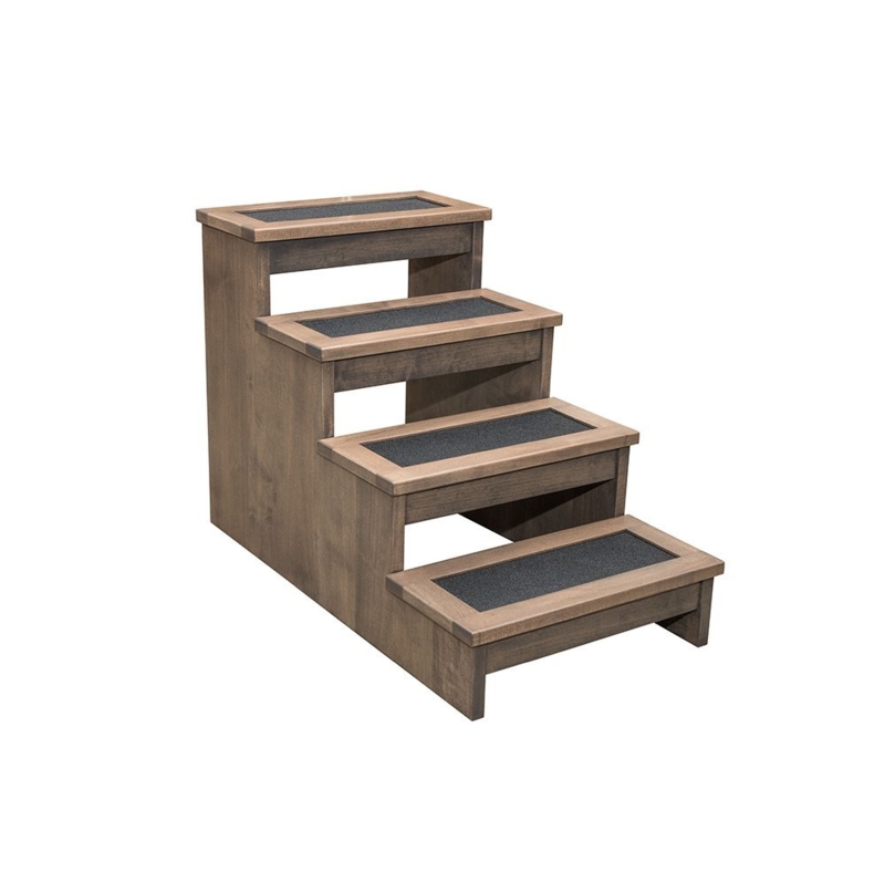 Four-Tier Pet Stairs Weathered Brown Finish Non-Slip Treads