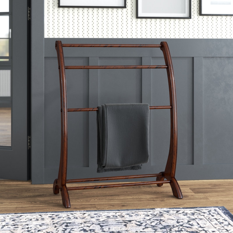 Freestanding Blanket Rack Mahogany Brown Five Rungs Glossy Finish