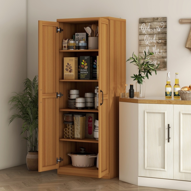 Freestanding Kitchen Pantry with Vertical Slat Doors