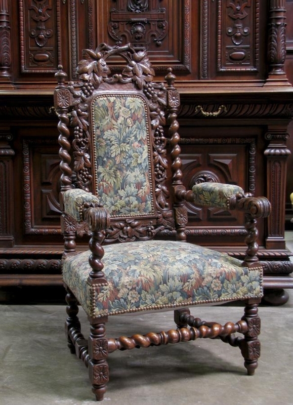 French Hunt Armchair with Barley Twist Legs and Foliate Carving