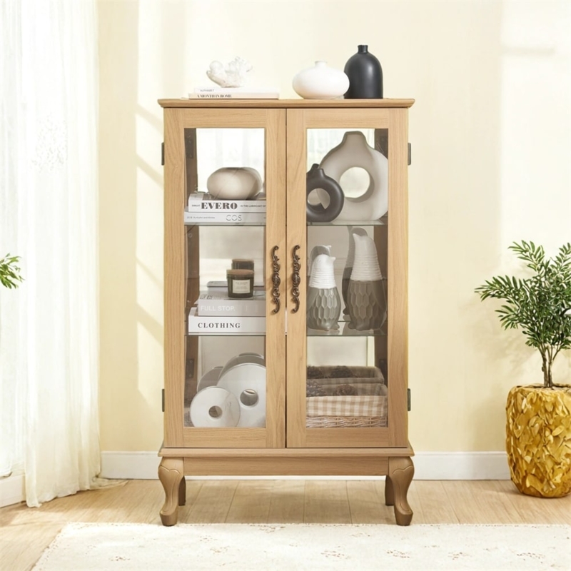 French Provincial Curio Ornate Handles Cabriole Legs Transitional