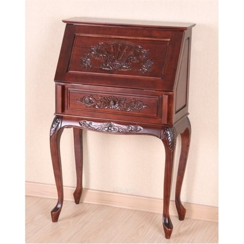 French Provincial Secretary Desk with Floral Carvings