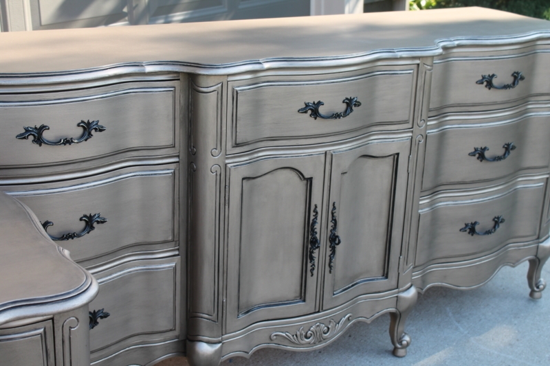 French Provincial Sideboard Serpentine Front & Black Pulls