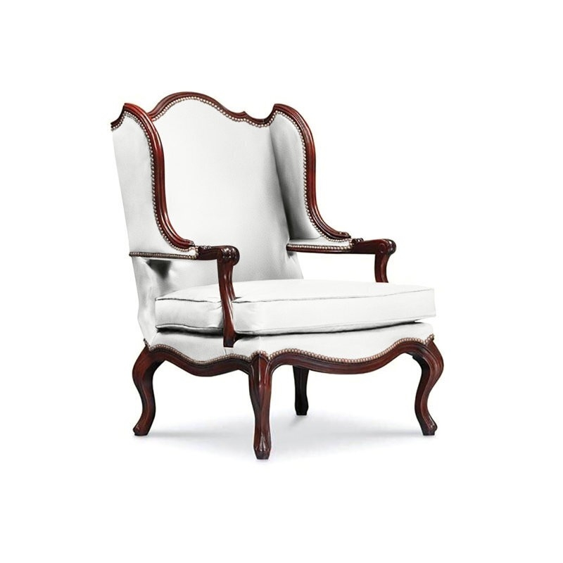 French Provincial Wingback Chair with Polished Mahogany Frame