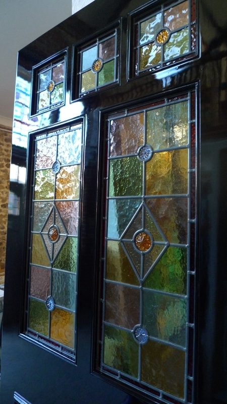 Front Door Victorian High Gloss Black Frame Leaded Diamond Glass