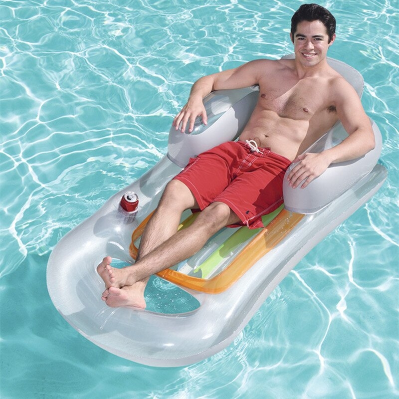 Frosted Silver Pool Float Inflatable Lounger Mesh Leg Rest Cup Holder.