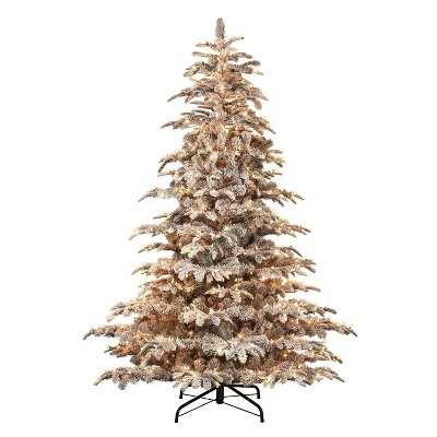 Full Alaskan Fir Flocked Christmas Tree with Warm Pre-Lit Glow