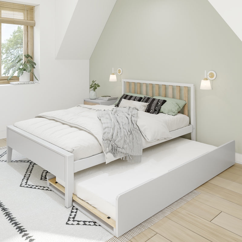 Full Bed with Trundle, Blonde Wood Slats, Scandinavian Style