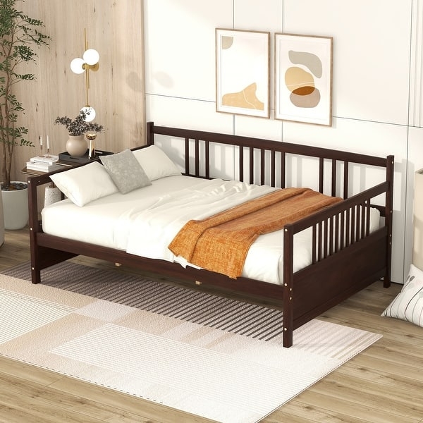 Full Daybed Espresso Brown Spindle Back Platform Base Guest Bed