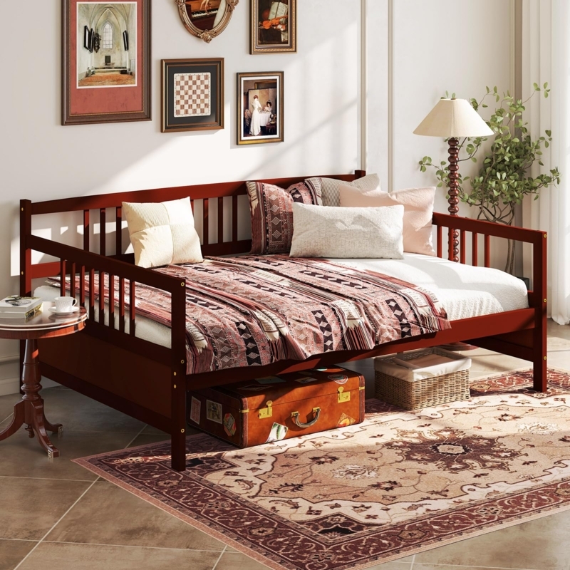 Full Daybed Traditional Cherry Wood Wraparound Arms Vertical Slats