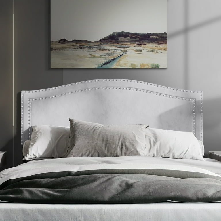 Full Size Arched Headboard: Velvet Upholstery with Double Nailhead Trim