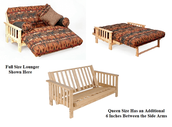 Futon Sofa Bed with Lounger Function, Rustic Slatted Arms