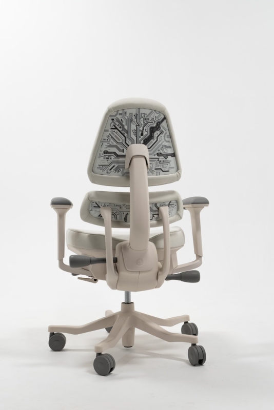 Futuristic Office Chair with Circuit Board Pattern and Split Backrest