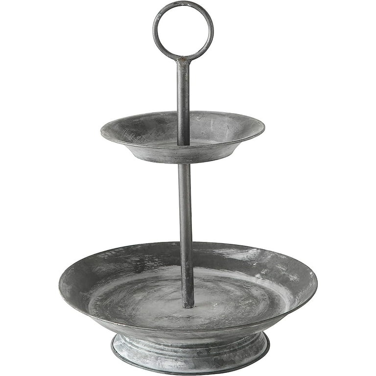 Galvanized Metal Tiered Tray, 2-Level Deep Dish with Ring Handle