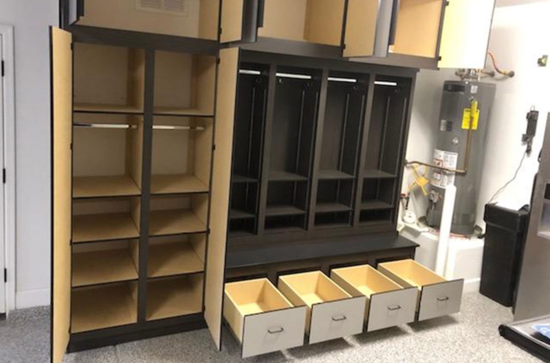 Garage Lockers Charcoal Grey Two Tone Integrated Seating Drawers