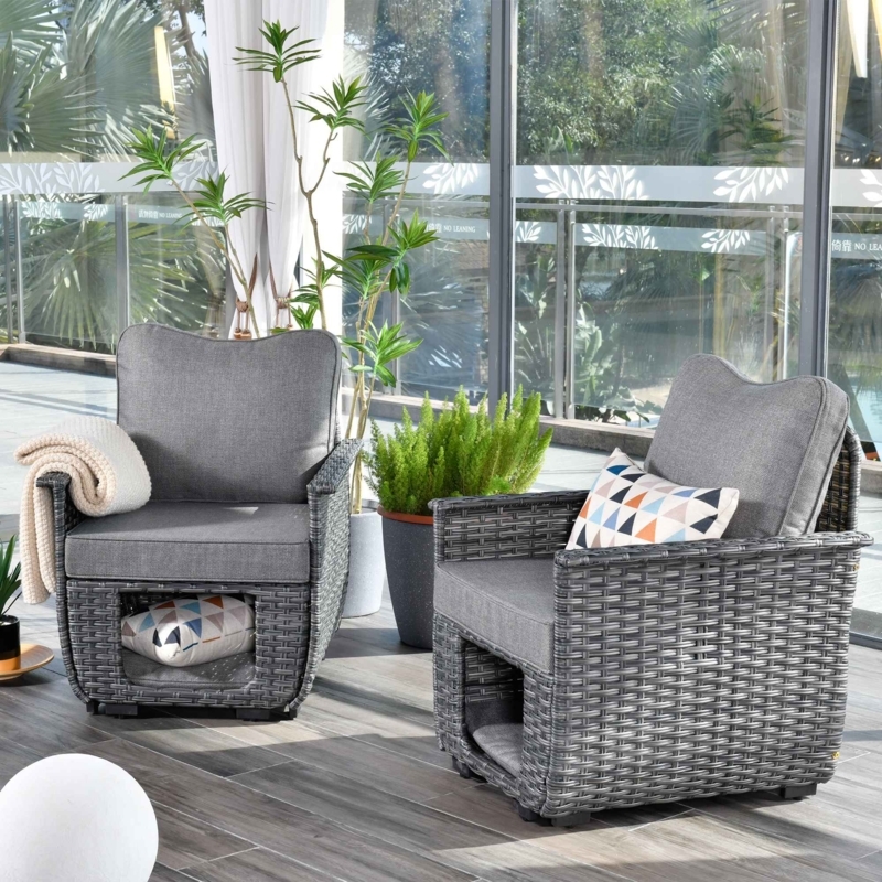 Garden Armchair Integrated Base Storage Grey, Grey Rattan Storage Chairs