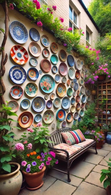 Garden Bench Ceramic Plate Wall Gallery Colorful Seating