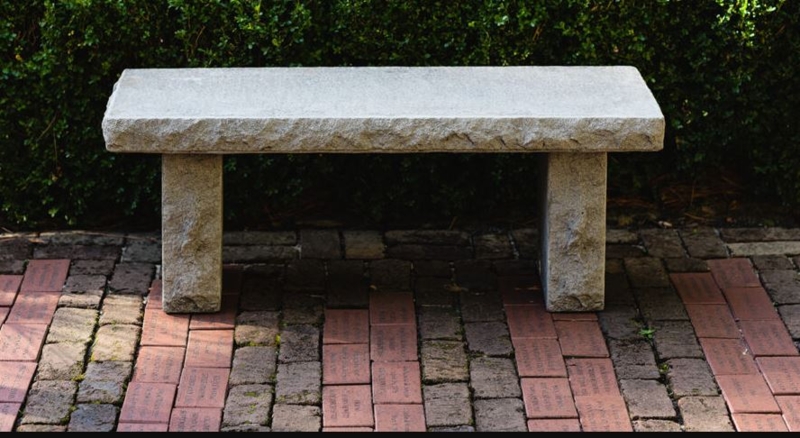 Garden Bench: Chiseled Edge Cast Stone, Block Style Legs.
