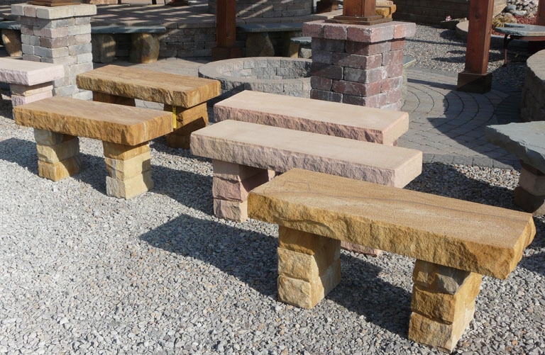 Garden Bench: Chiseled Edge Sandstone, Natural Cleft Top.