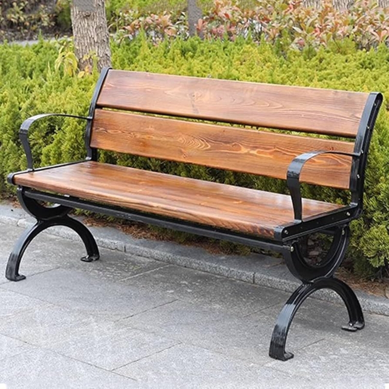 Garden Bench featuring Arched Metal Legs and Slatted Back
