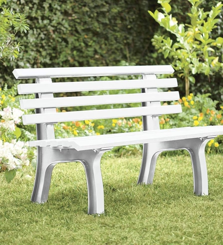 Garden Bench featuring Contoured Legs, Bright White Resin Finish