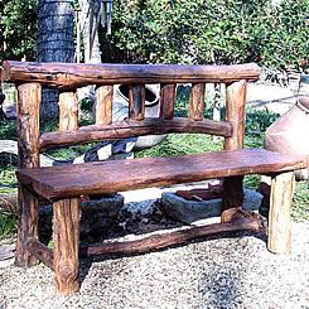 Garden Bench in Teak Wood with Rustic Log Construction