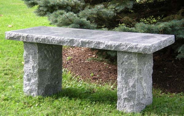 Garden Bench: Rough Hewn Charcoal Granite, Solid Slab Top.