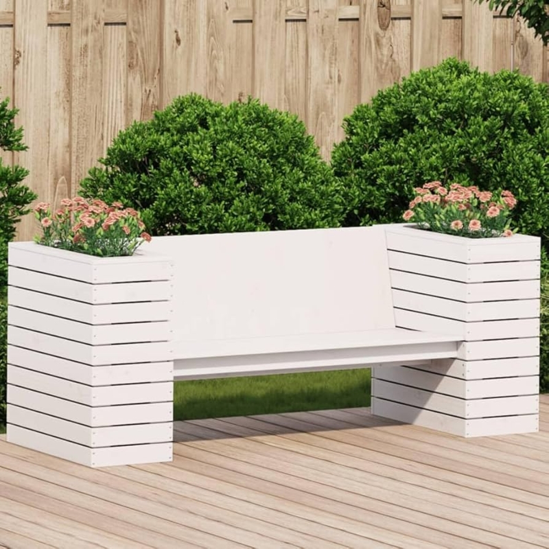 Garden Bench White Painted Finish Low Backrest Slatted Sides Coastal