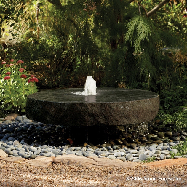 Garden Fountain: Bubbling Center for Natural Millstone Feature