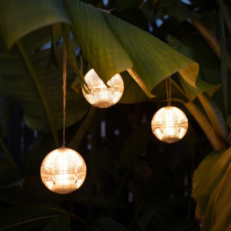Garden Globe Light Hanging Mount Lattice Pattern Amber Glow