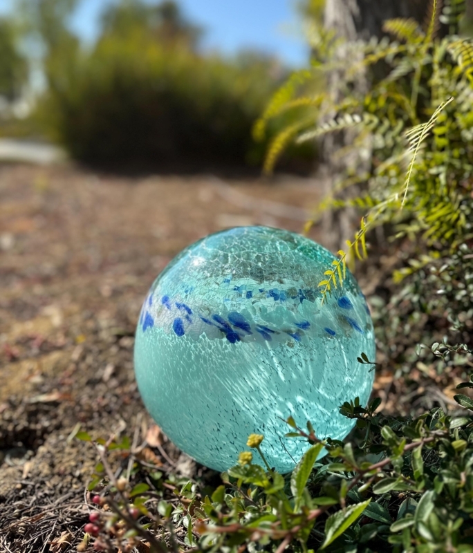 Garden Globe Seafoam Tone Cobalt Accents Crackled Finish