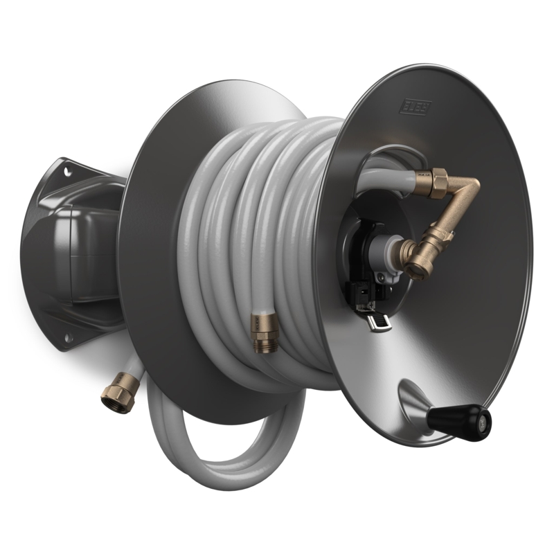 Garden Hose Reel Charcoal Gray Brass Elbow Connector Industrial Utility