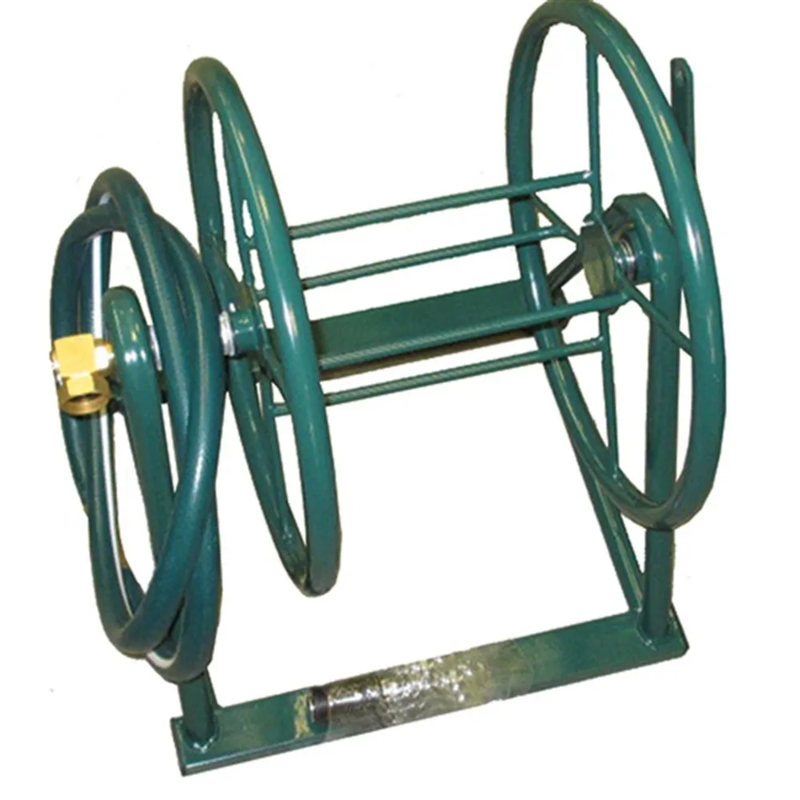 Garden Hose Reel Forest Green Tubular Frame Spool Cage Brass Fitting