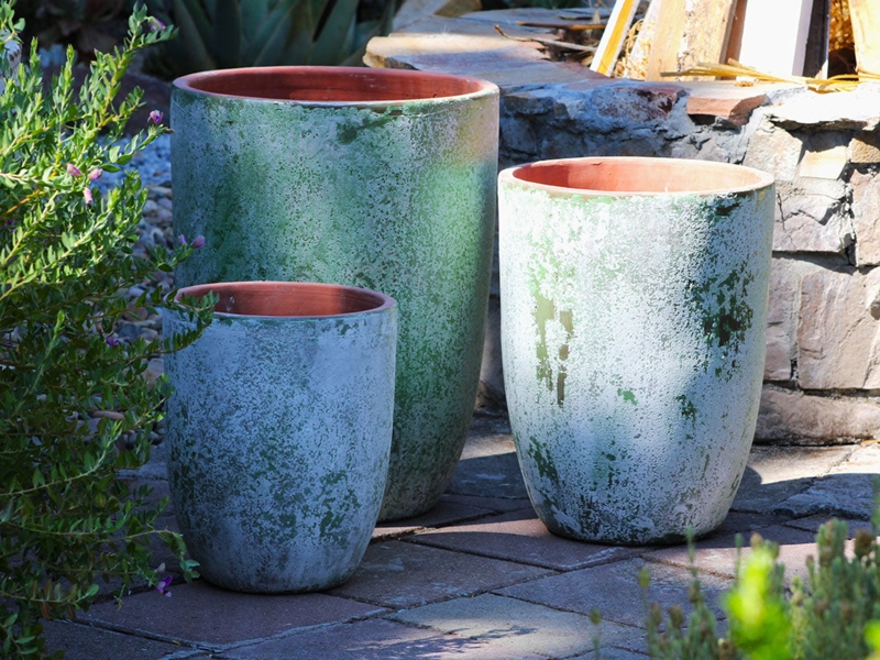 Garden Planter Aegean Blue Distressed Glaze Cone Shape Set of 3