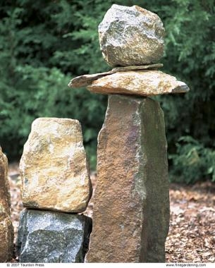 Garden Sculpture Natural Stacked Stone Cairn Ochre Finish Zen Focal Point