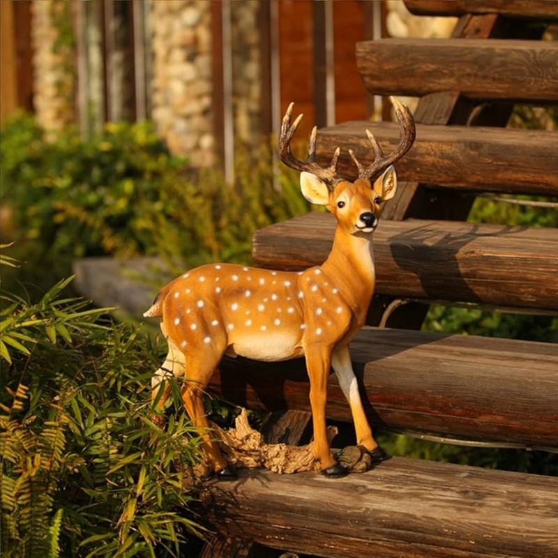 Garden Sculpture Sika Deer Realistic Fur Texture White Spotted Rustic