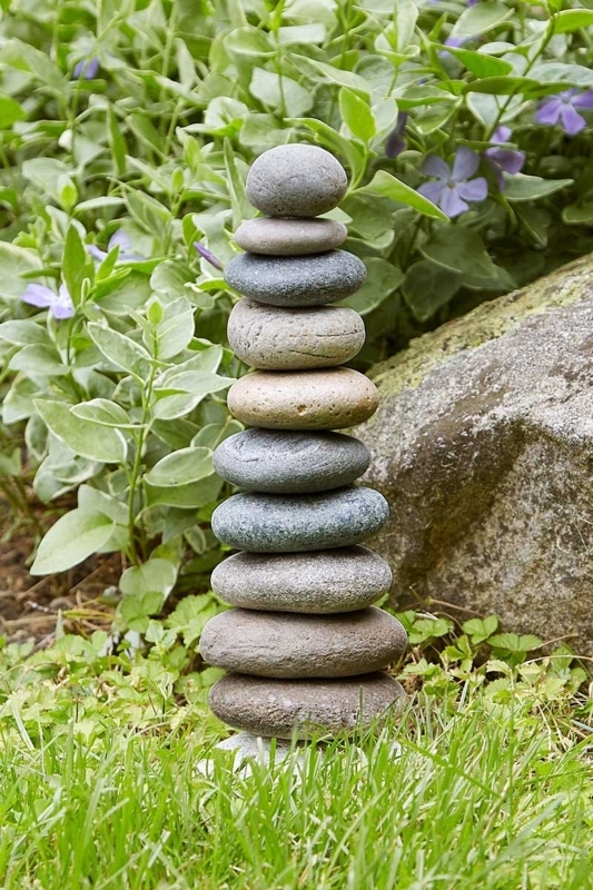 Garden Sculpture Stacked Natural River Stone Ten Tier Zen Decor